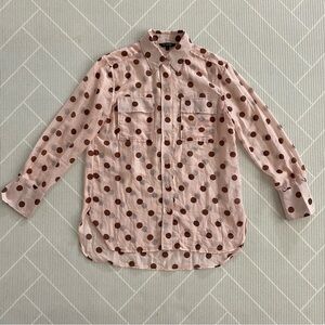 Massimo Dutti Pink Blouse with Brown Polka Dots Silk Blend Shirts Women’s Size 4